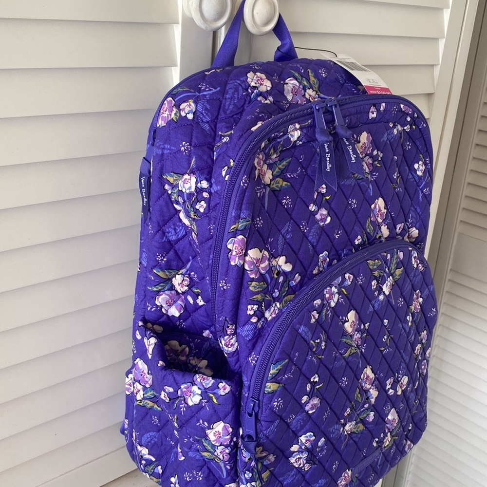 Vera Bradley WILD ROSES LARGE BACKPACK XL NWT PURPLE Travel bag floral flowers - Picture 5 of 8